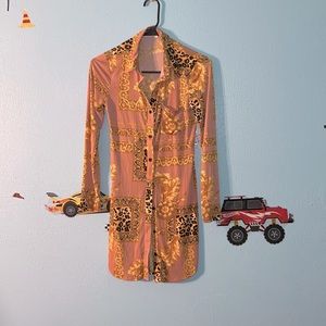 Pink collared button down shirt dress